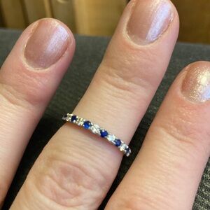 14k white gold diamond and sapphire band size 5